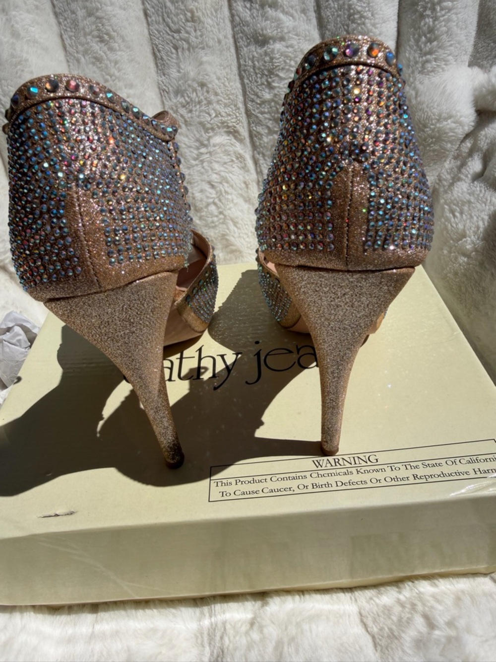 Size 8 Cathy Jean Rose Gold Crystal Platform Heels - Picture 2 of 4